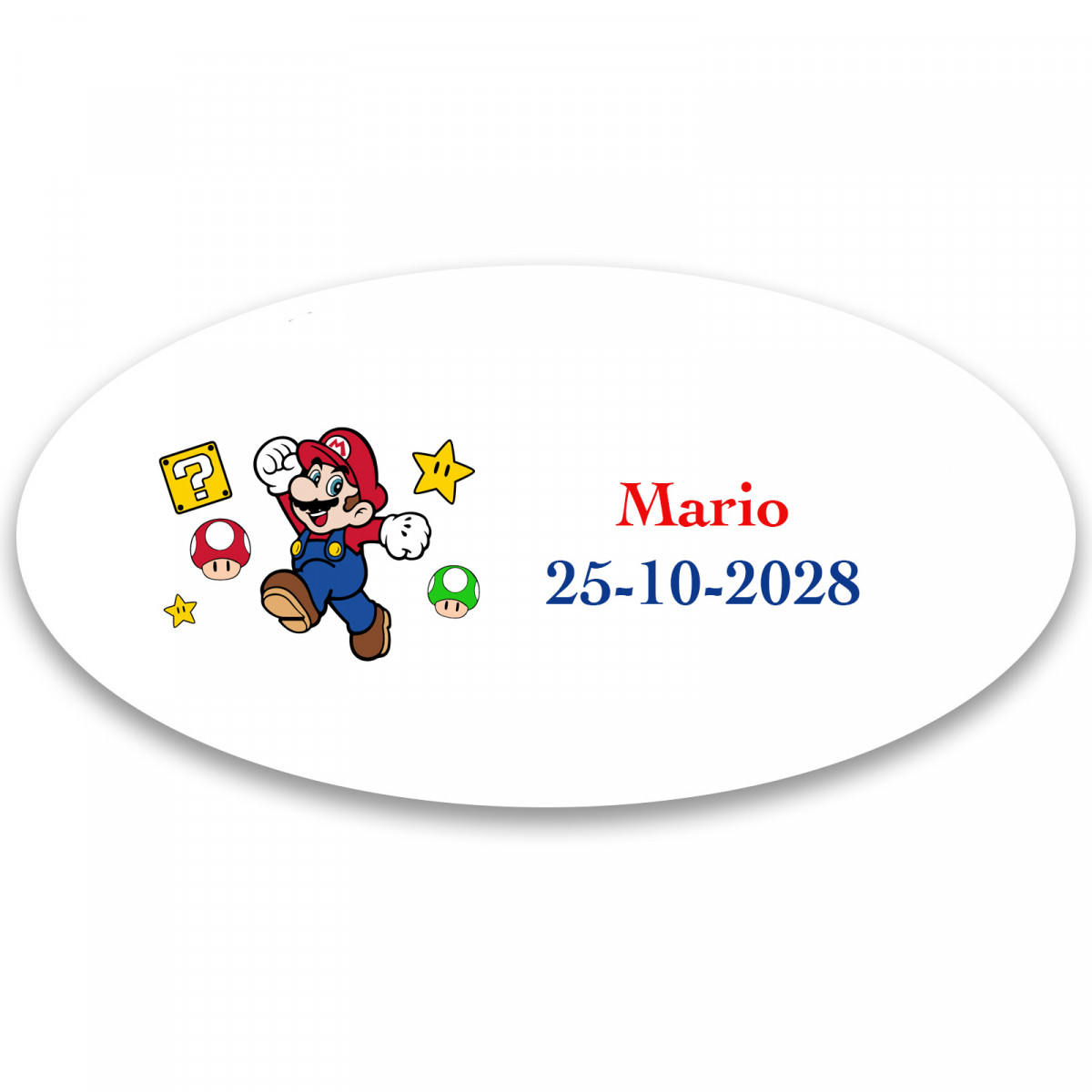 Mario bros adesivo personalizado 4 5x2 2cm forma ovalada