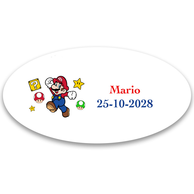 Mario bros adesivo personalizado 4 5x2 2cm forma ovalada
