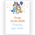 Bluey e Bingo, etiqueta adesiva 5x7cm com fundo branco para eventos infantis
