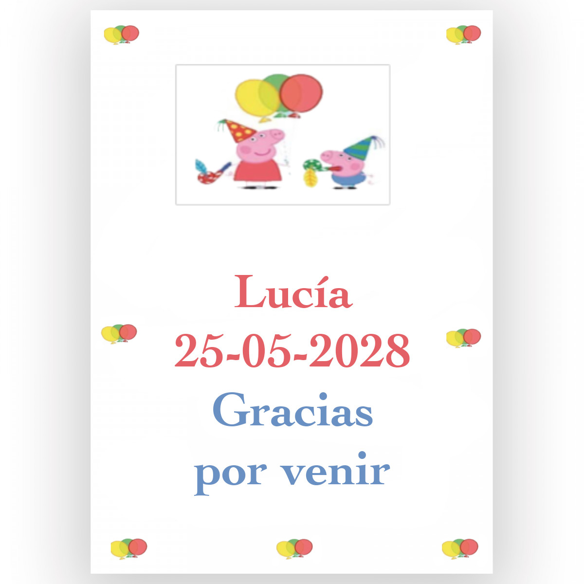 Peppa Pig, adesivo personalizado para crianças 5x7cm