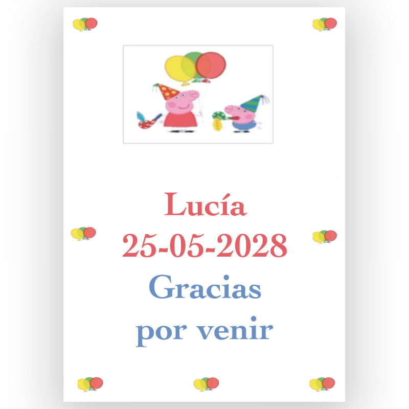 Peppa Pig, adesivo personalizado para crianças 5x7cm