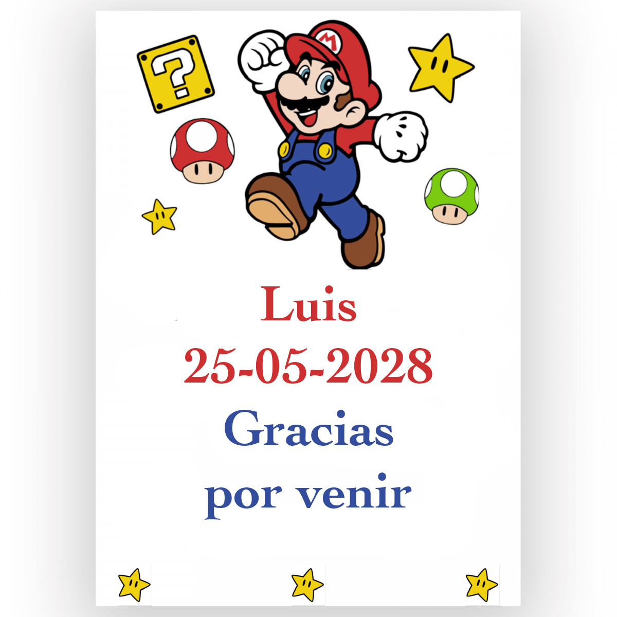Mario Bros, etiqueta personalizada adesiva 7x5cm para aniversários e eventos infantis