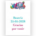 Trolls, adesivo com campos de textos editáveis 7x5cm fundo branco