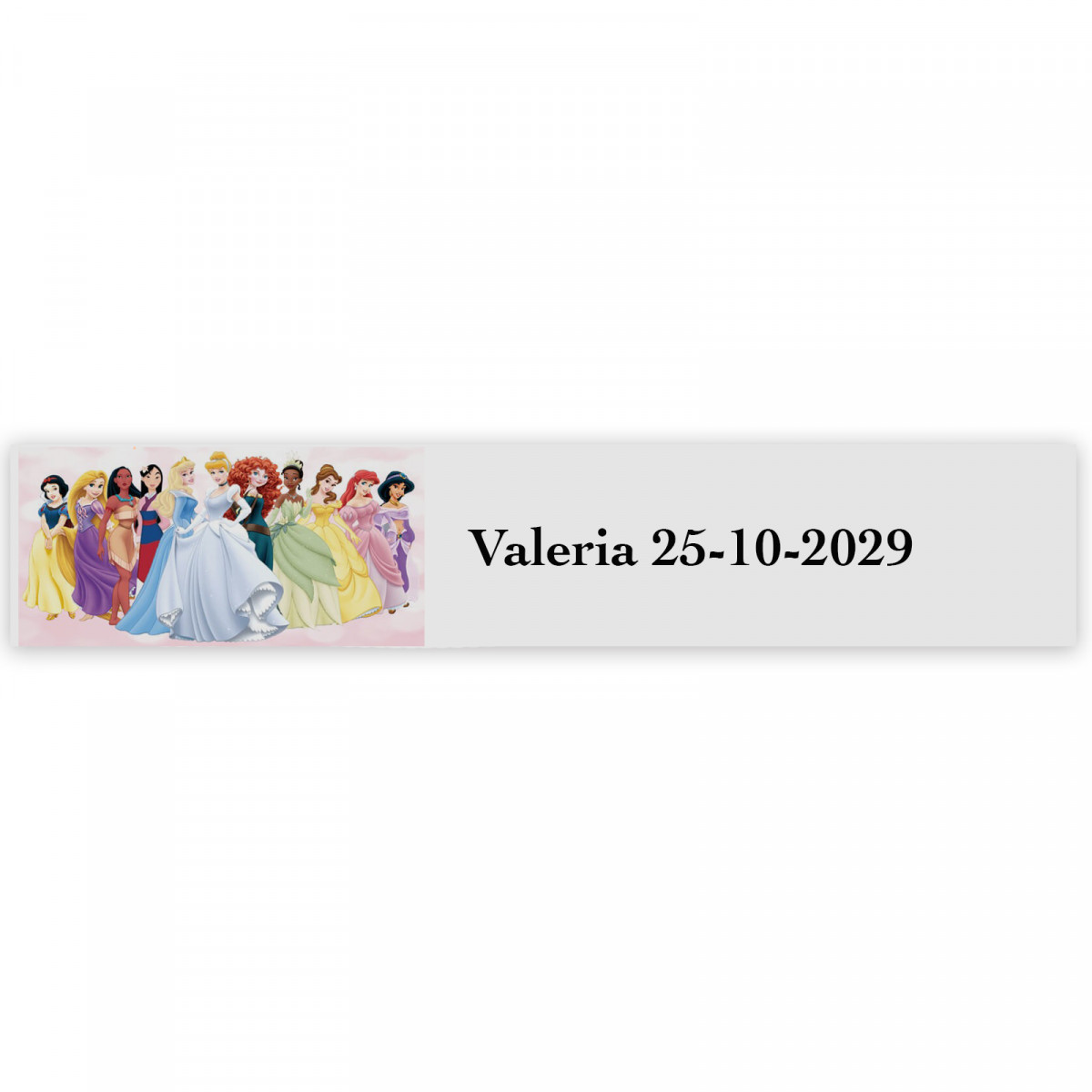 Princesas, etiqueta adesiva com texto personalizável 5x1cm transparente