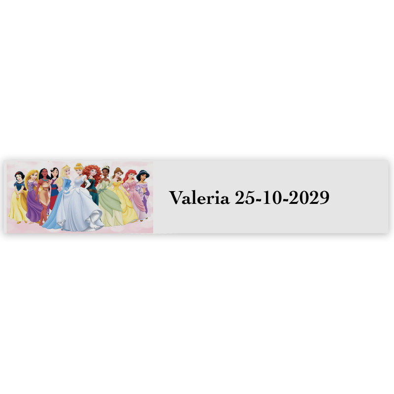 Princesas, etiqueta adesiva com texto personalizável 5x1cm transparente
