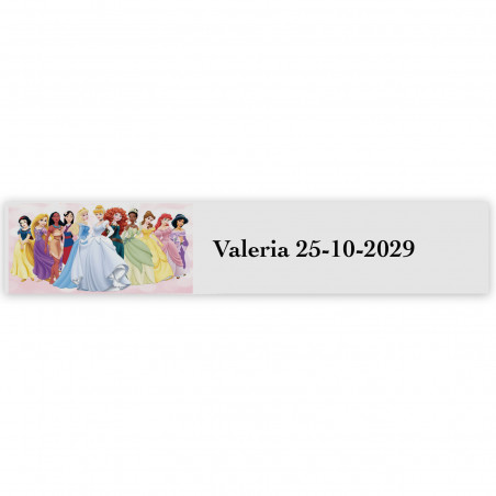 Princesas, etiqueta adesiva com texto personalizável 5x1cm transparente