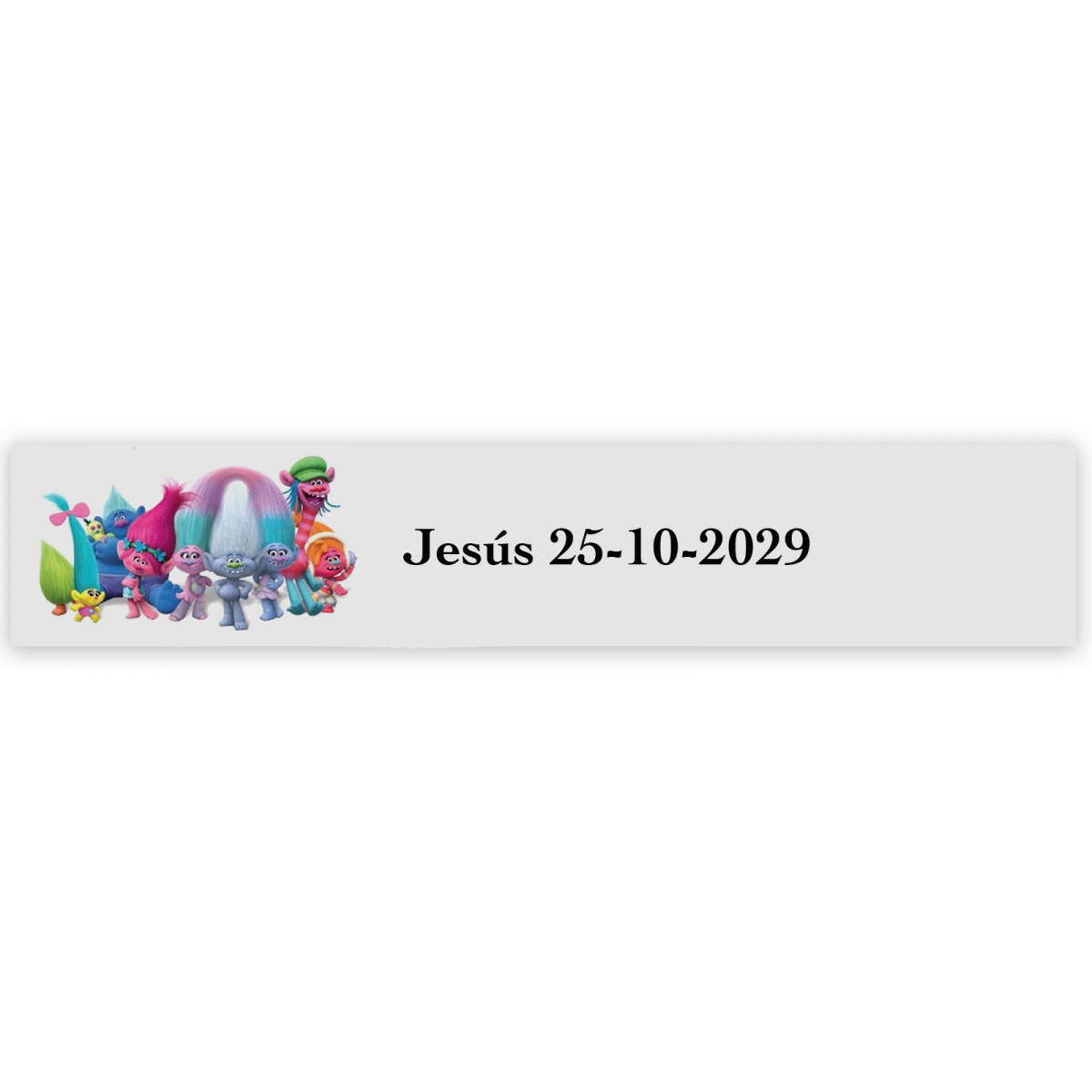 Trolls, etiqueta adesiva 5x1cm transparente para eventos infantis