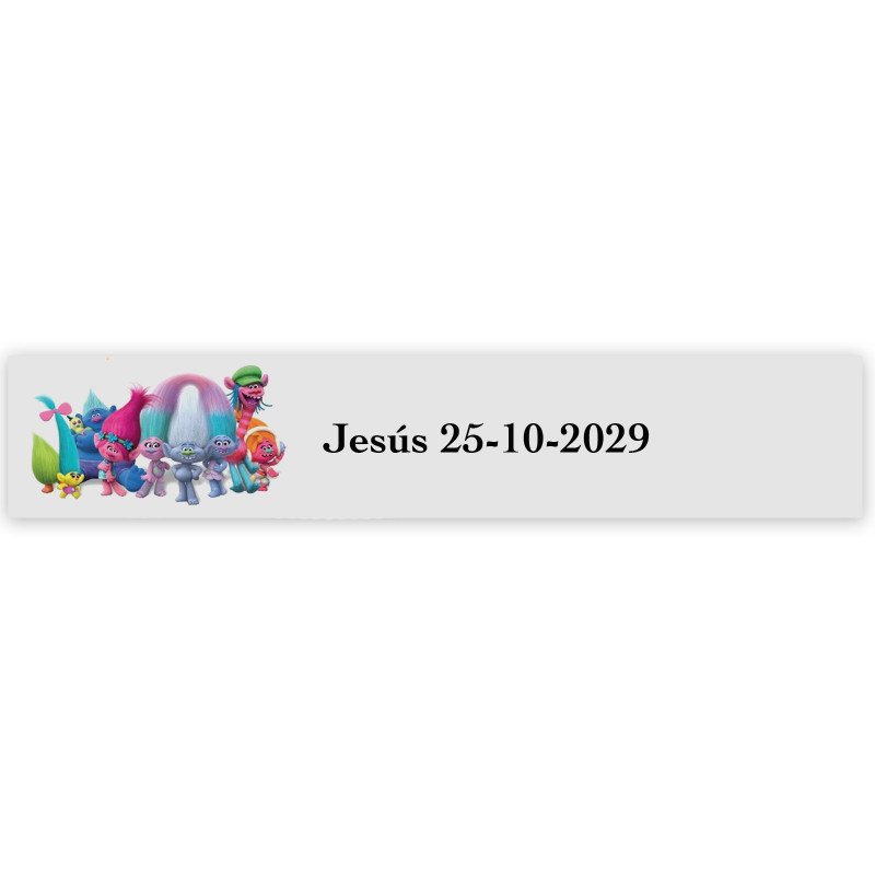 Trolls, etiqueta adesiva 5x1cm transparente para eventos infantis