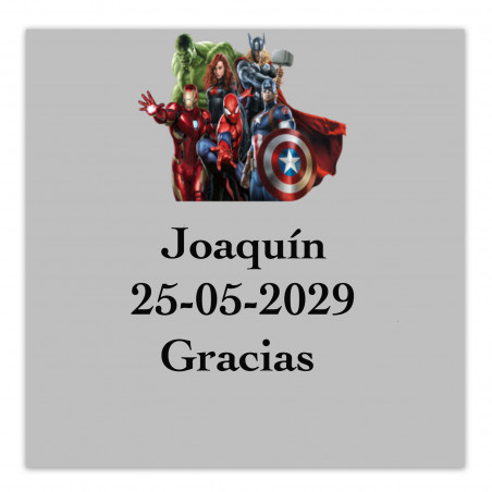 Etiqueta adesiva dos Vingadores 5x5cm com fundo transparente