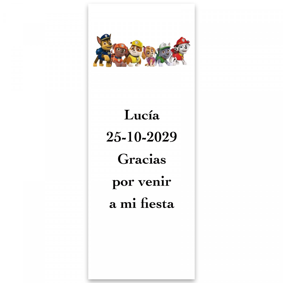Etiqueta adesiva Patrulha Canina 5x13cm personalizada