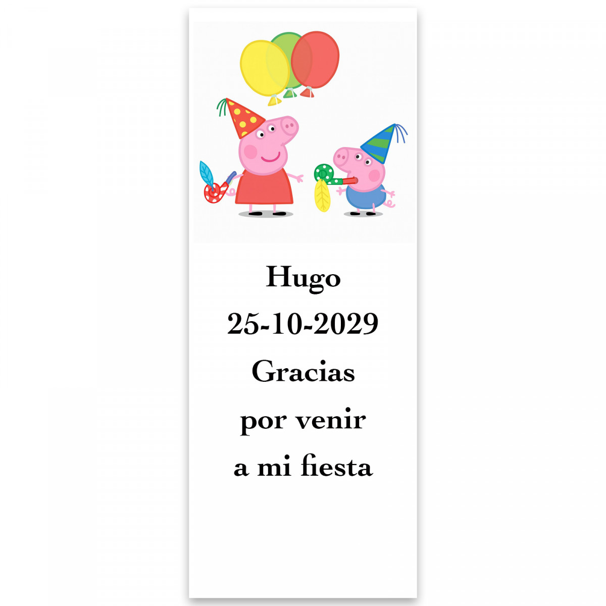 Peppa Pig, etiqueta adesiva com design festivo 5x13cm