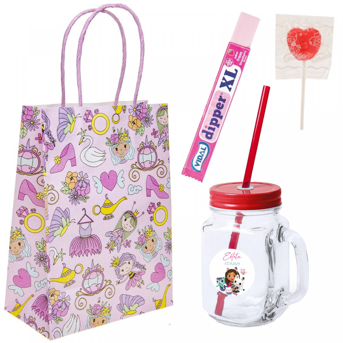 Gabby Gato detalhe infantil com jarra personalizada e doces
