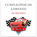 Detalhe infantil Cars com veículos e pirulito
