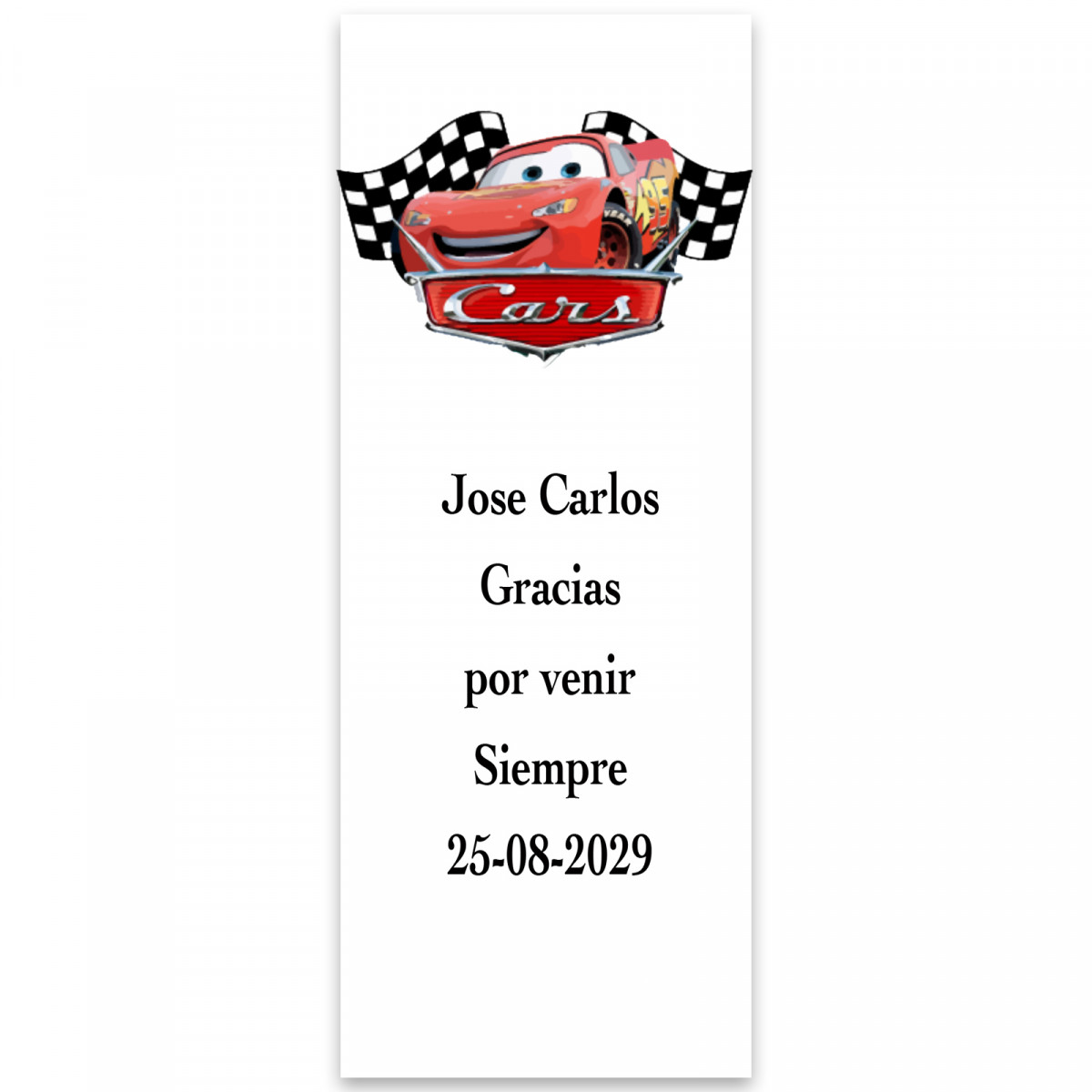 Cars, etiqueta adesiva personalizada fundo branco 13x5cm