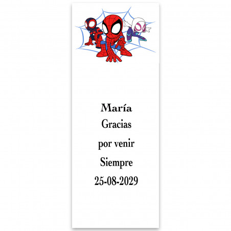 Spidey e sua super equipe etiquetas adesivas personalizadas para eventos vertical 13x5cm