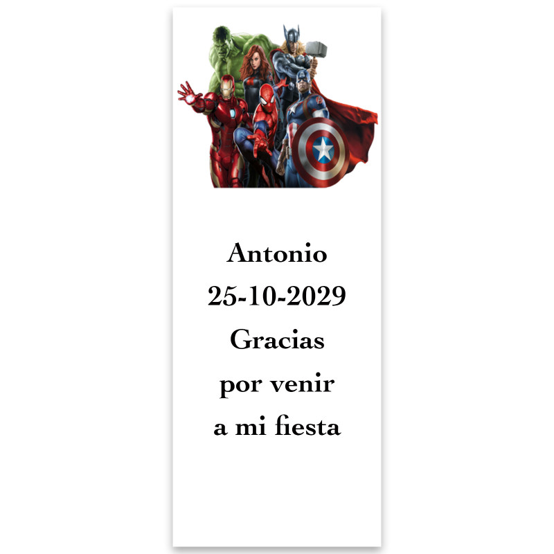 Vingadores, etiqueta adesiva personalizada vertical 13x5cm