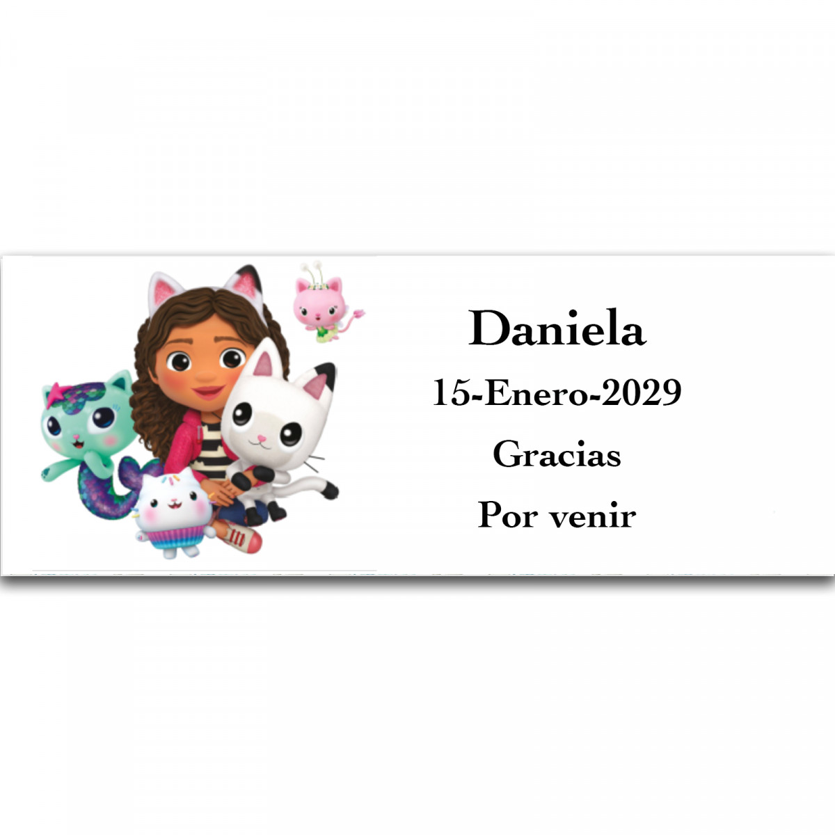 Gabby Gato adesivo de 13x5cm horizontal para eventos infantis