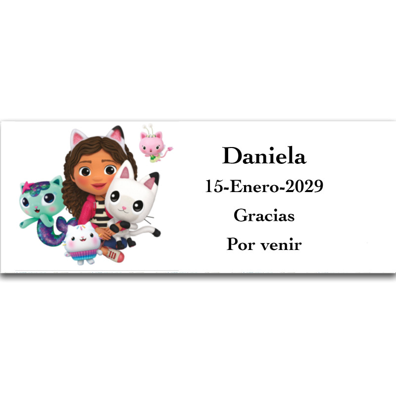 Gabby Gato adesivo de 13x5cm horizontal para eventos infantis