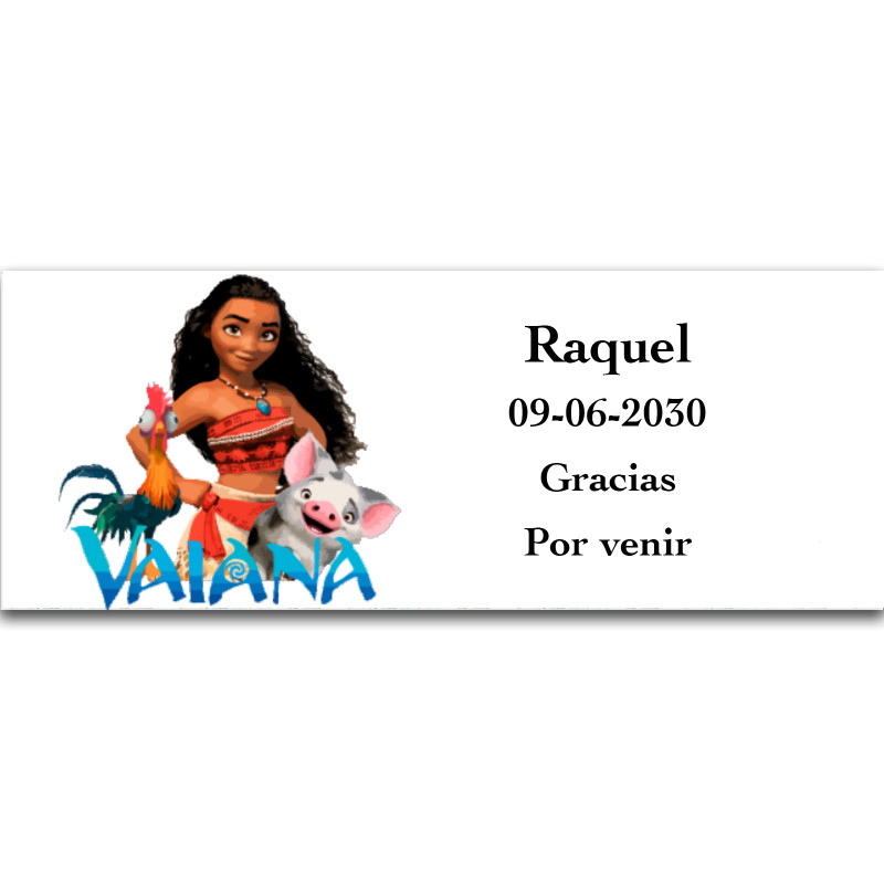 Vaiana Moana, etiqueta adesiva com textos editáveis 13x5cm