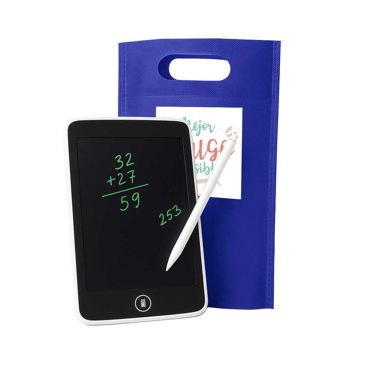 Pizarra digital mágica com ímã em bolsa personalizada para detalhes