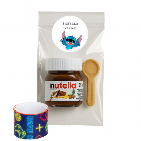 Stich pacote de nutella com colher de biscoito e pulseira