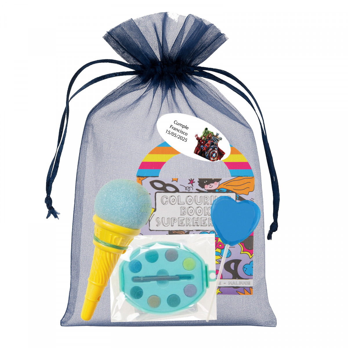 Vingadores pacote em bolsa de organza com presentes para crianças