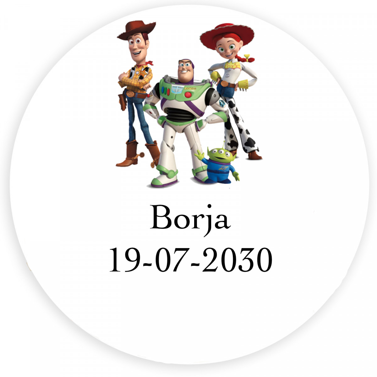 Adesivo personalizado original Toy Story com fundo branco e 5cm