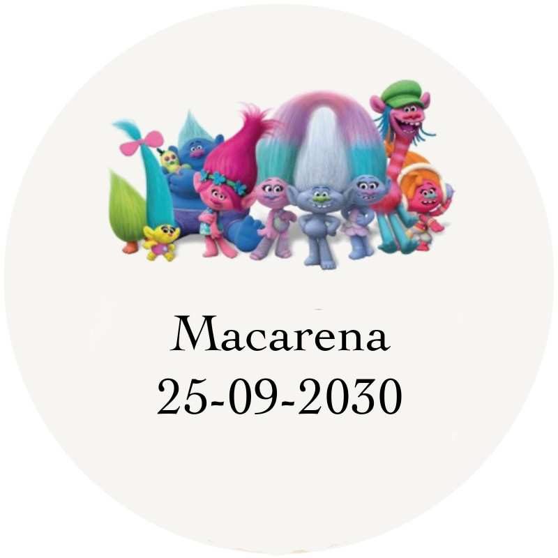 Trolls etiqueta adesiva design infantil sobre fundo transparente 3cm