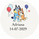 Bluey e bingo etiqueta adesiva personalizada transparente 3cm