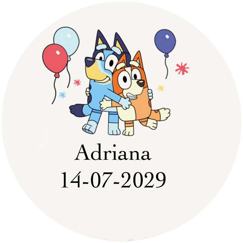 Bluey e bingo etiqueta adesiva personalizada transparente 3cm