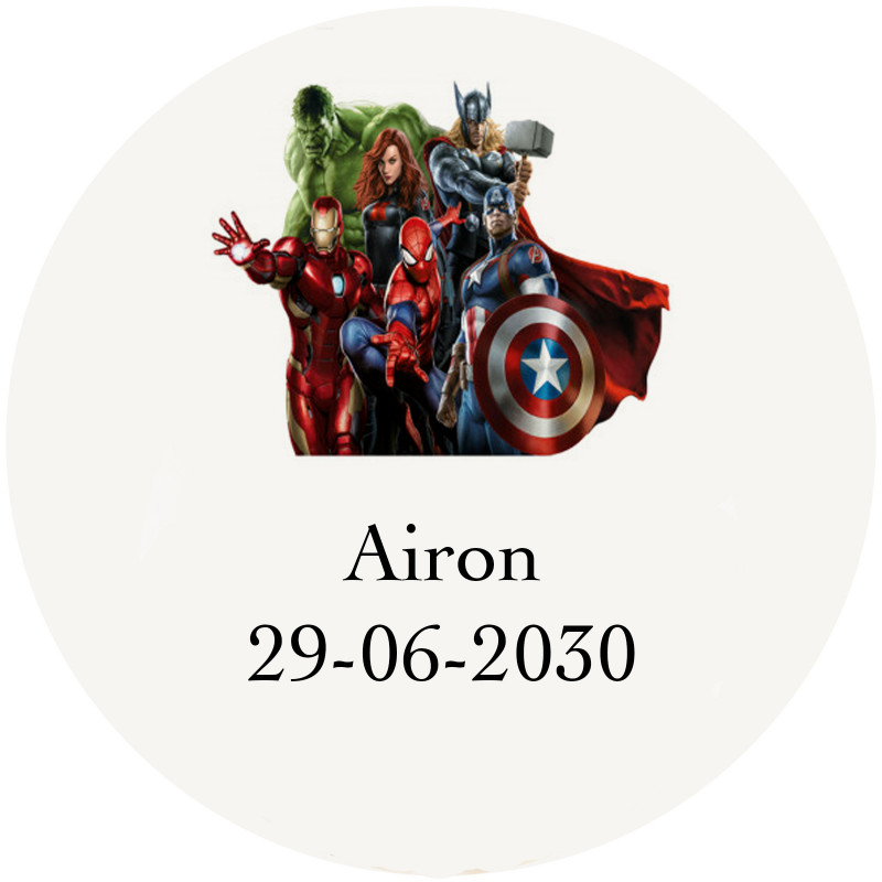 Adesivo dos vingadores com texto para personalizar 3cm transparente
