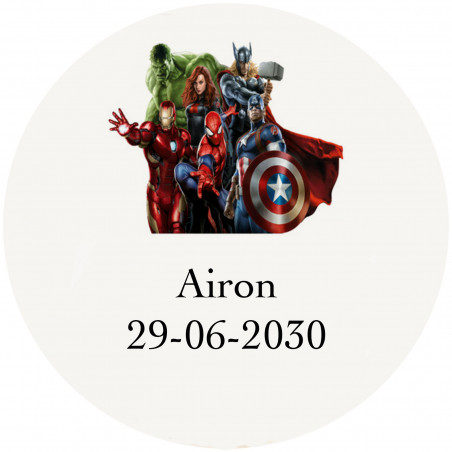 Adesivo dos vingadores com texto para personalizar 3cm transparente