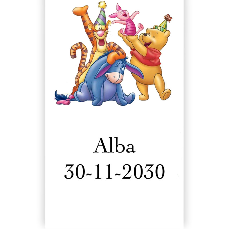 Winnie the pooh etiqueta adesiva com fundo branco 5x3cm editável