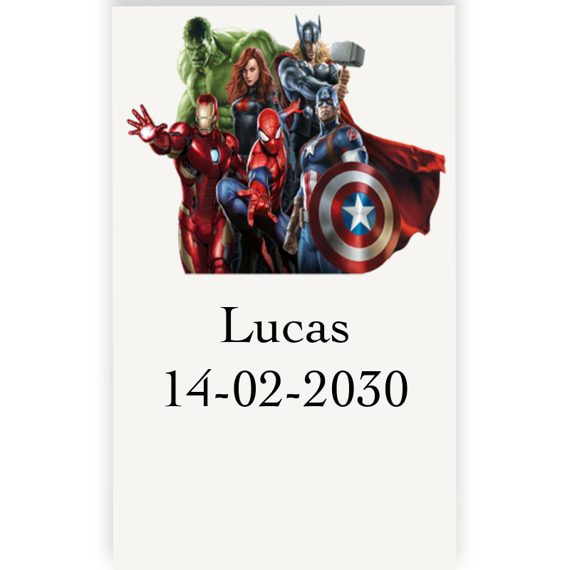 Adesivo temático personalizado dos vingadores 3x5cm transparente