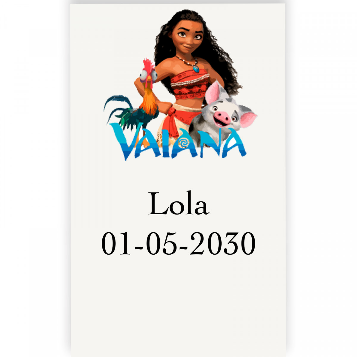 Vaiana moana adesivo personalizado vertical transparente de 3x5cm