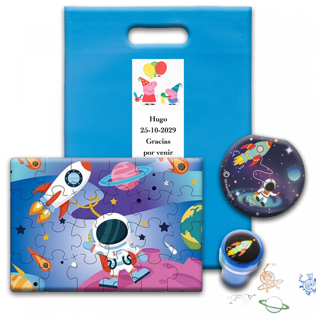 Peppa Pig, pacote de festa infantil com detalhes de astronauta