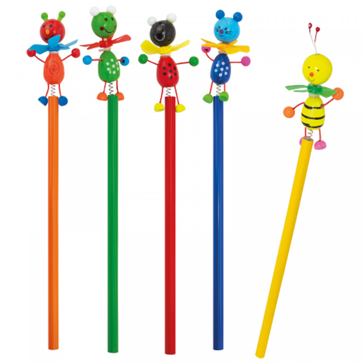 Conjunto de 5 lápis de madeira com figuras de animais articulados