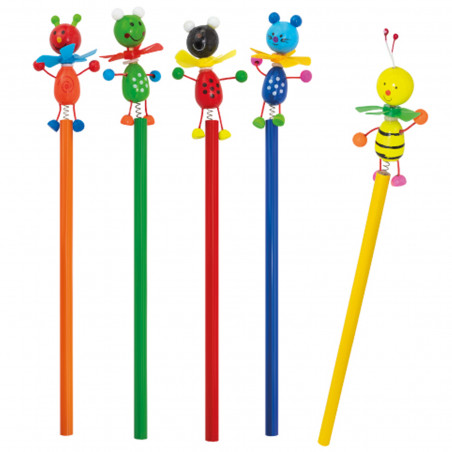 Conjunto de 5 lápis de madeira com figuras de animais articulados