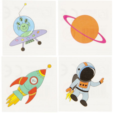 Tatuagem espacial para festas infantis de 5x5 cm com designs divertidos