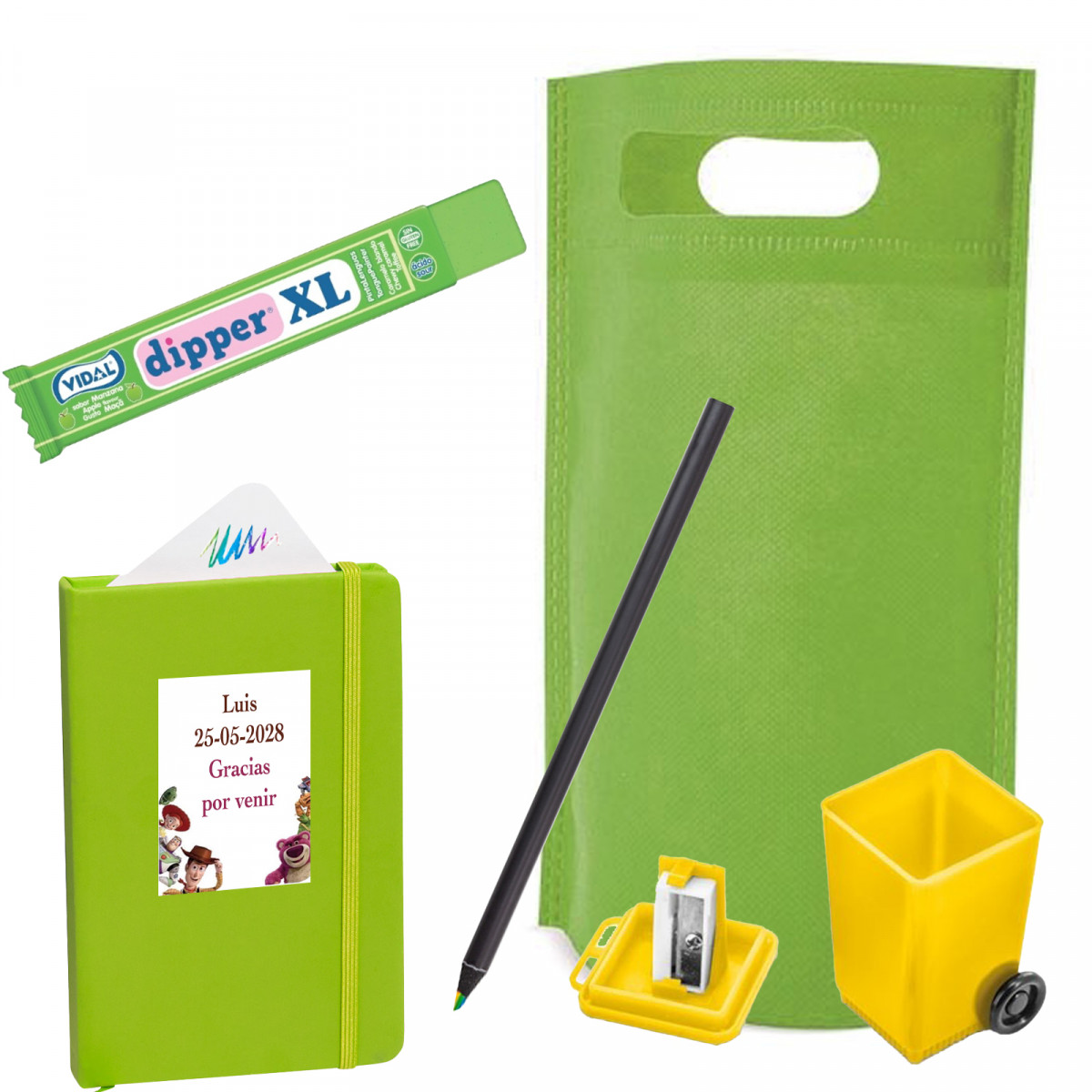 Conjunto escolar personalizado do toy story com doce