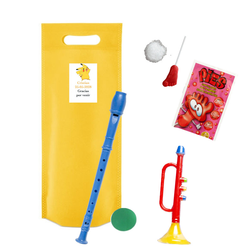 Bolsa pokémon com brinquedos e doces para presentear