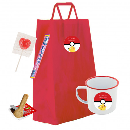 Presenteie uma criança com um pacote infantil personalizado de pokémon com caneca e doces.
