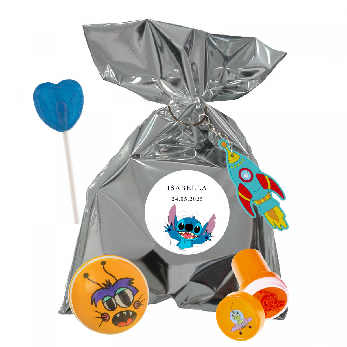 Detalhes divertidos de Stitch para piñatas com pirulito