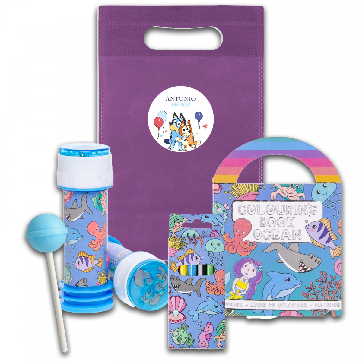Bluey e bingo pacote com presentes divertidos marinhos
