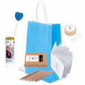 Bolsa azul do Frozen com presentes temáticos infantis