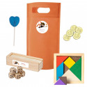 Bolsa Harry Potter com jogos de madeira e doces