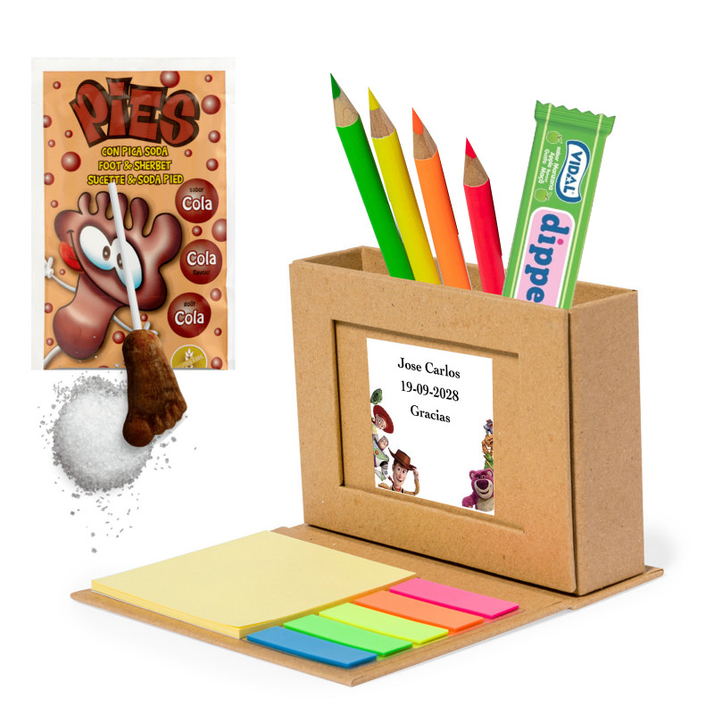 Toy Story detalhe para convidados com lapiseira multifuncional e notas adesivas