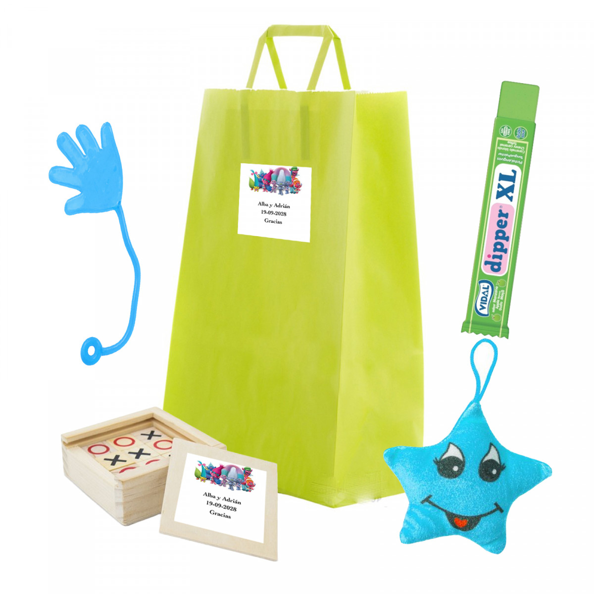 Trolls jogo da velha personalizado e pelúcia em bolsa personalizável