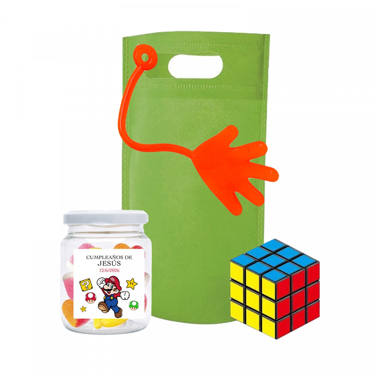 Super Mario Bros cubo de habilidade e gomas de açúcar para detalhe