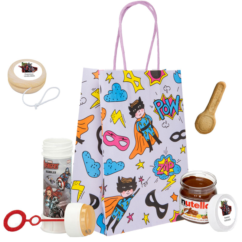 Bolsa Avengers com pompom, ioiô e Nutella
